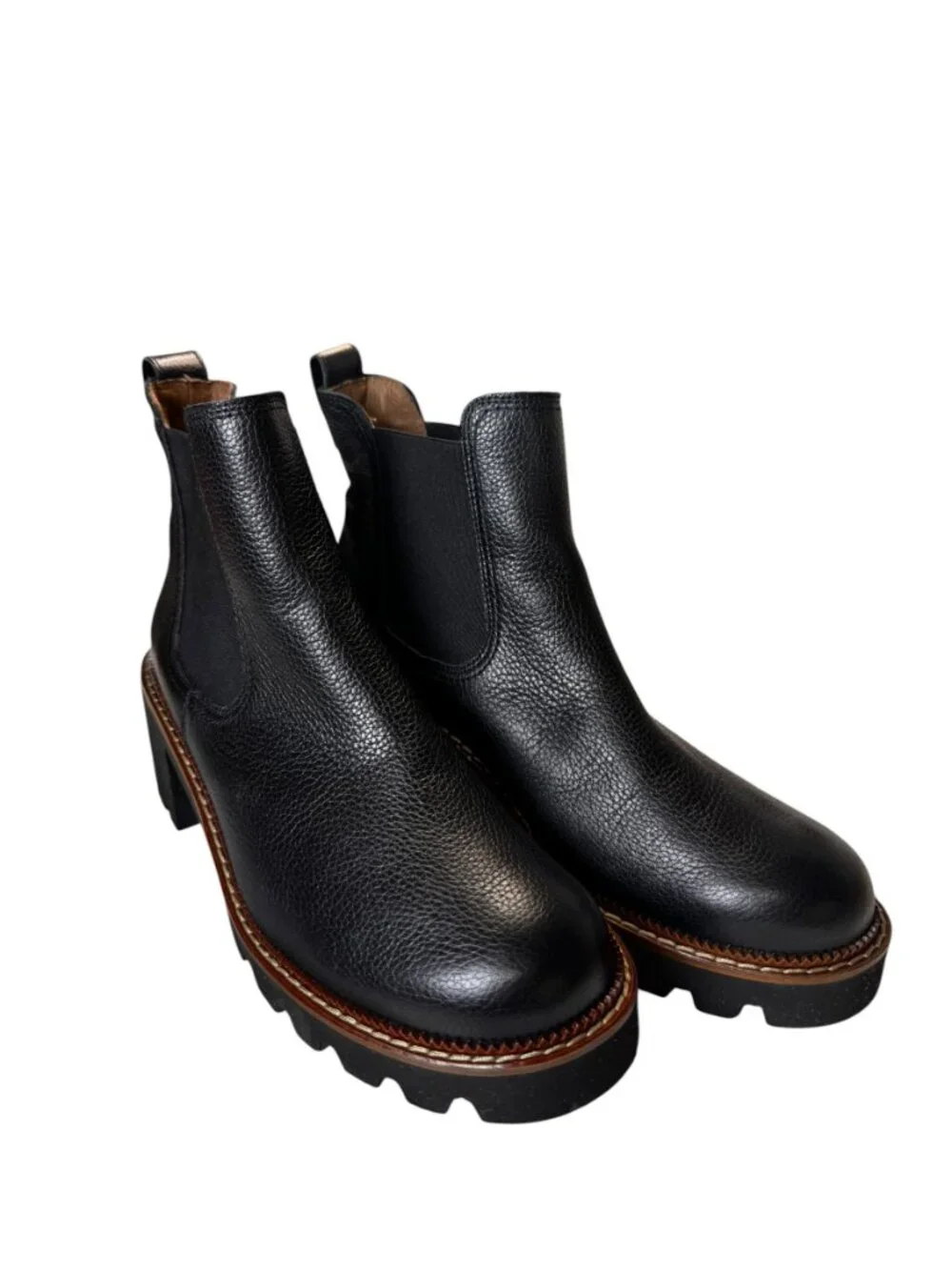 NWT Paul Green Leather Platform Chelsea Lug Sole Chunky Heel Boot Black 8